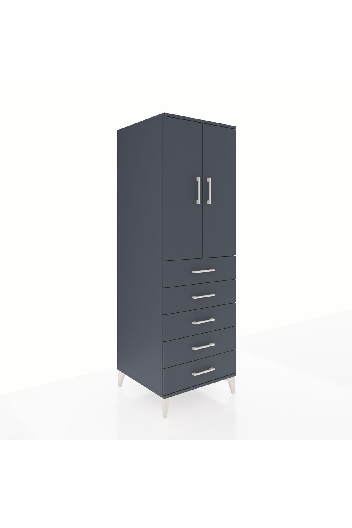 Kronos Dolap Tek Raflı 5 Çekmeceli Tek Askılı 60x59x182 Antrasit-Antrasit