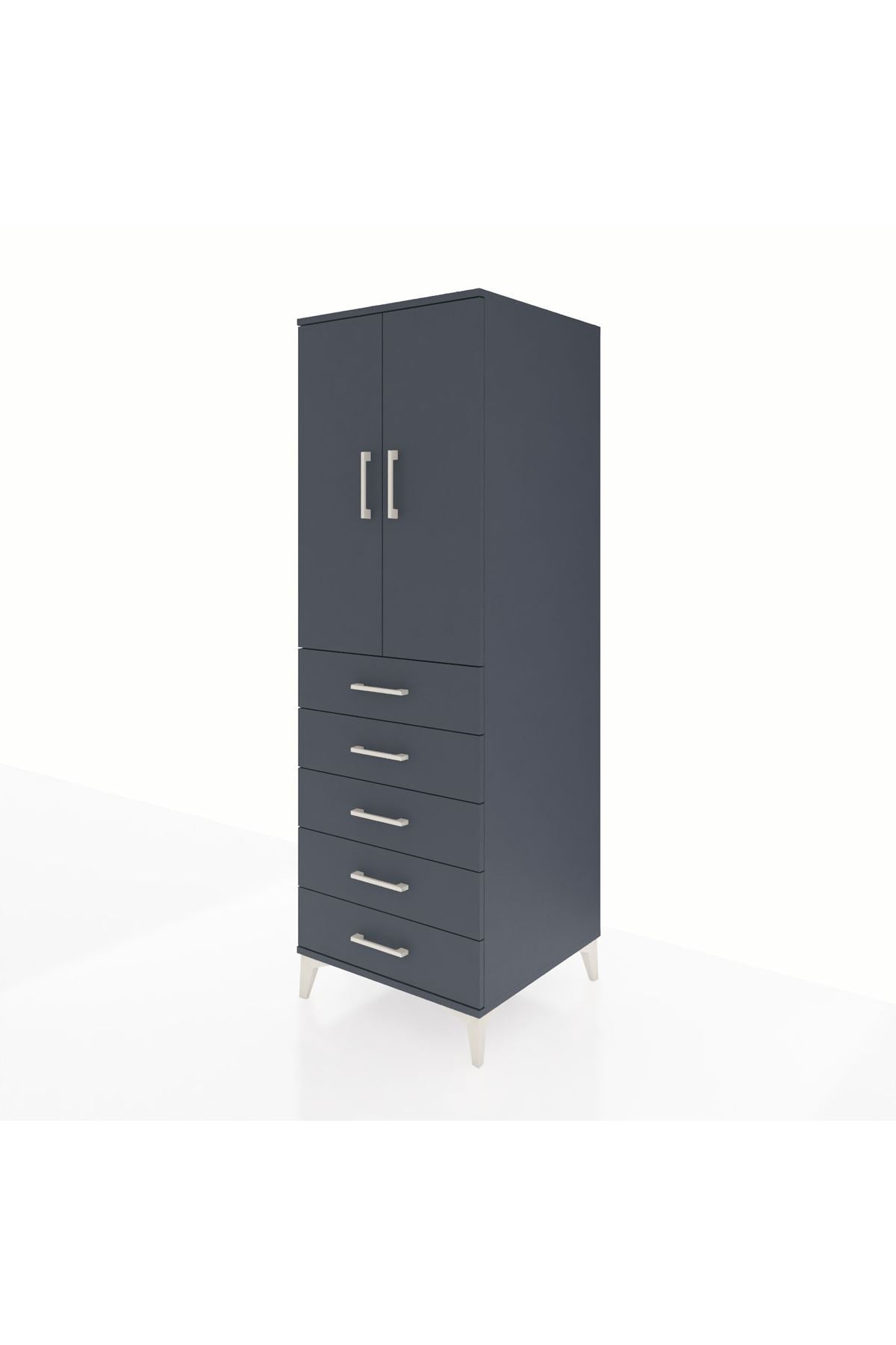 Kronos Dolap Tek Raflı 5 Çekmeceli Tek Askılı 60x59x182 Antrasit-Antrasit