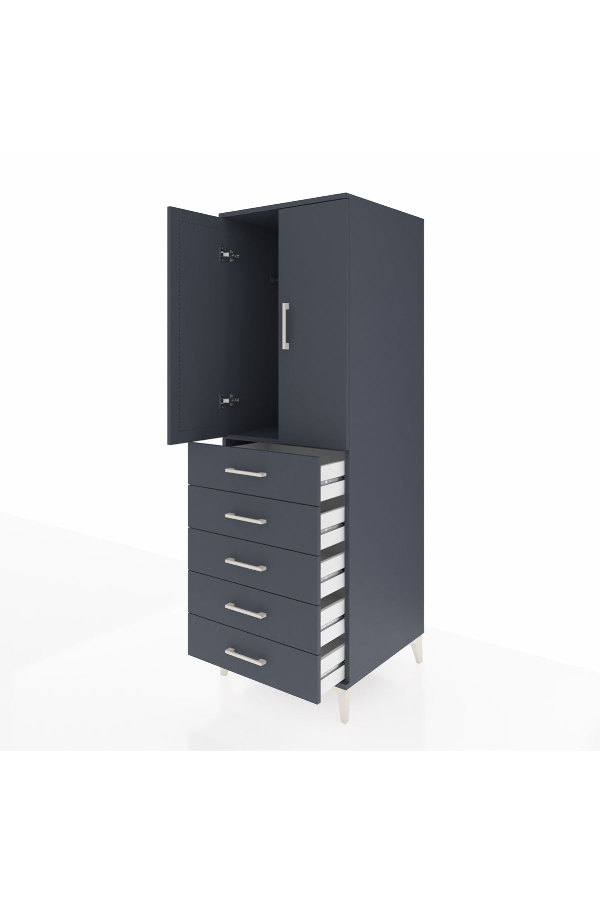 Kronos Dolap Tek Raflı 5 Çekmeceli Tek Askılı 60x59x182 Antrasit-Antrasit