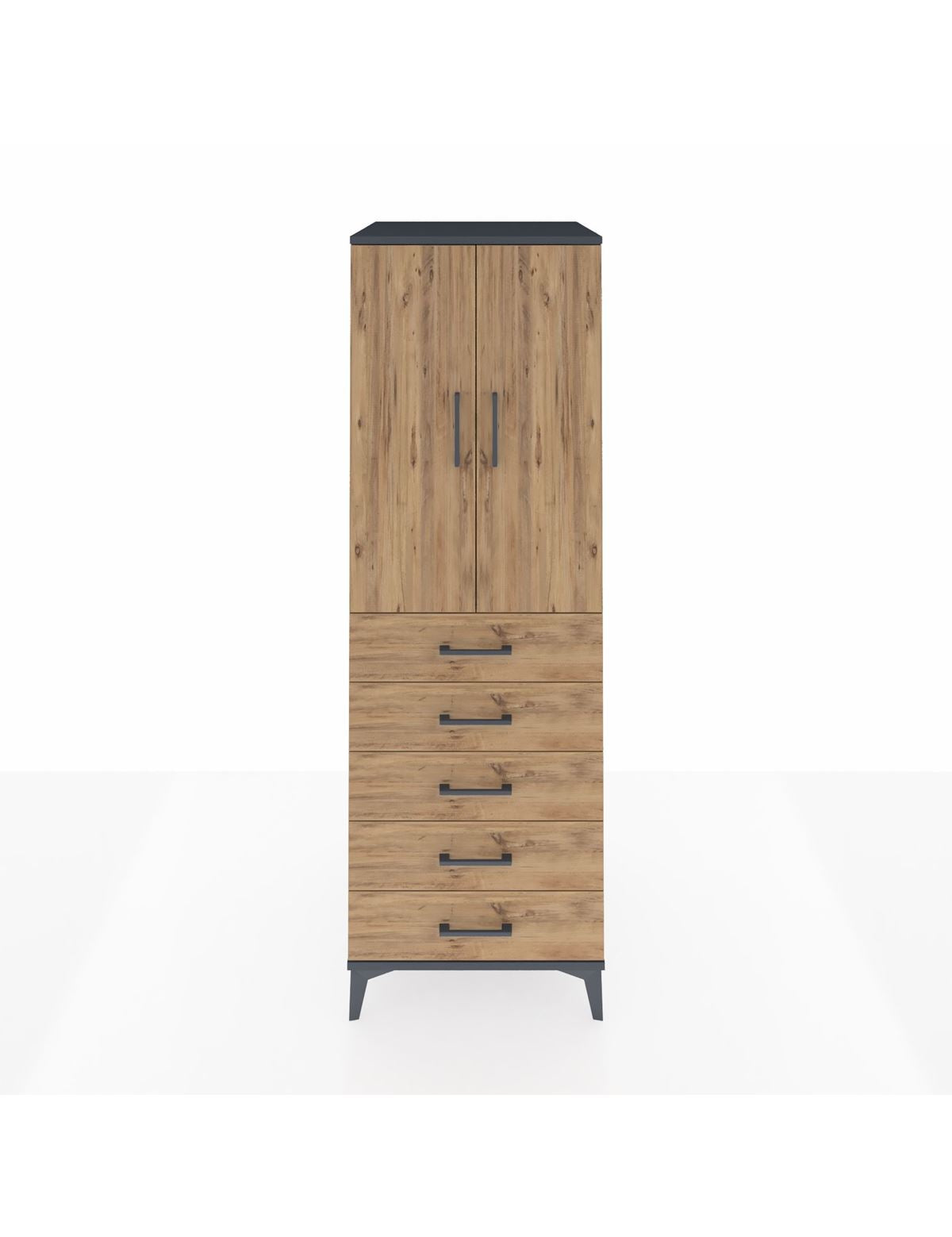 Kronos Dolap Tek Raflı 5 Çekmeceli Tek Askılı 60x59x182 Antrasit-Çam