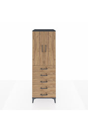 Kronos Dolap Tek Raflı 5 Çekmeceli Tek Askılı 60x59x182 Antrasit-Çam