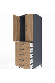 Kronos Dolap Tek Raflı 5 Çekmeceli Tek Askılı 60x59x182 Antrasit-Çam