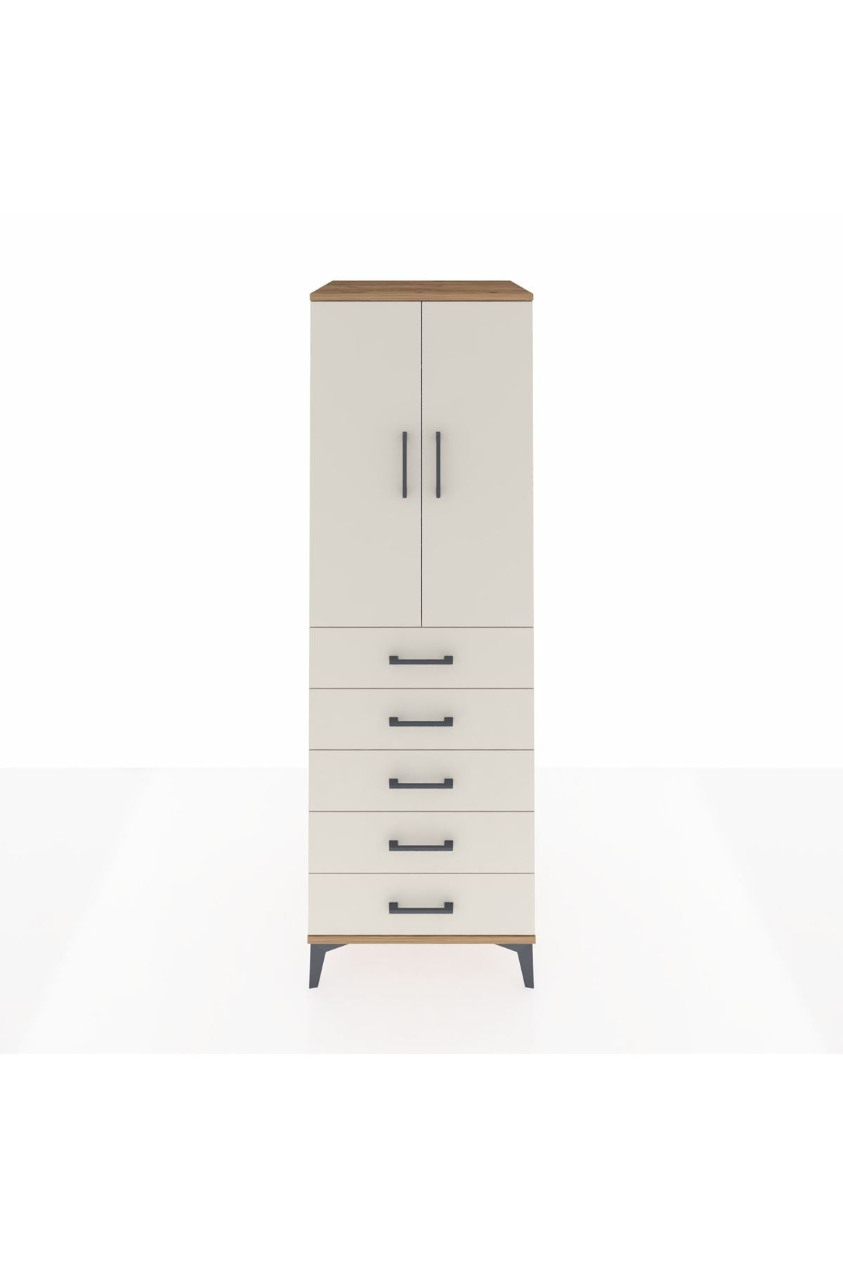 Kronos Dolap Tek Raflı 5 Çekmeceli Tek Askılı 60x59x182 Çam-Aytaşı