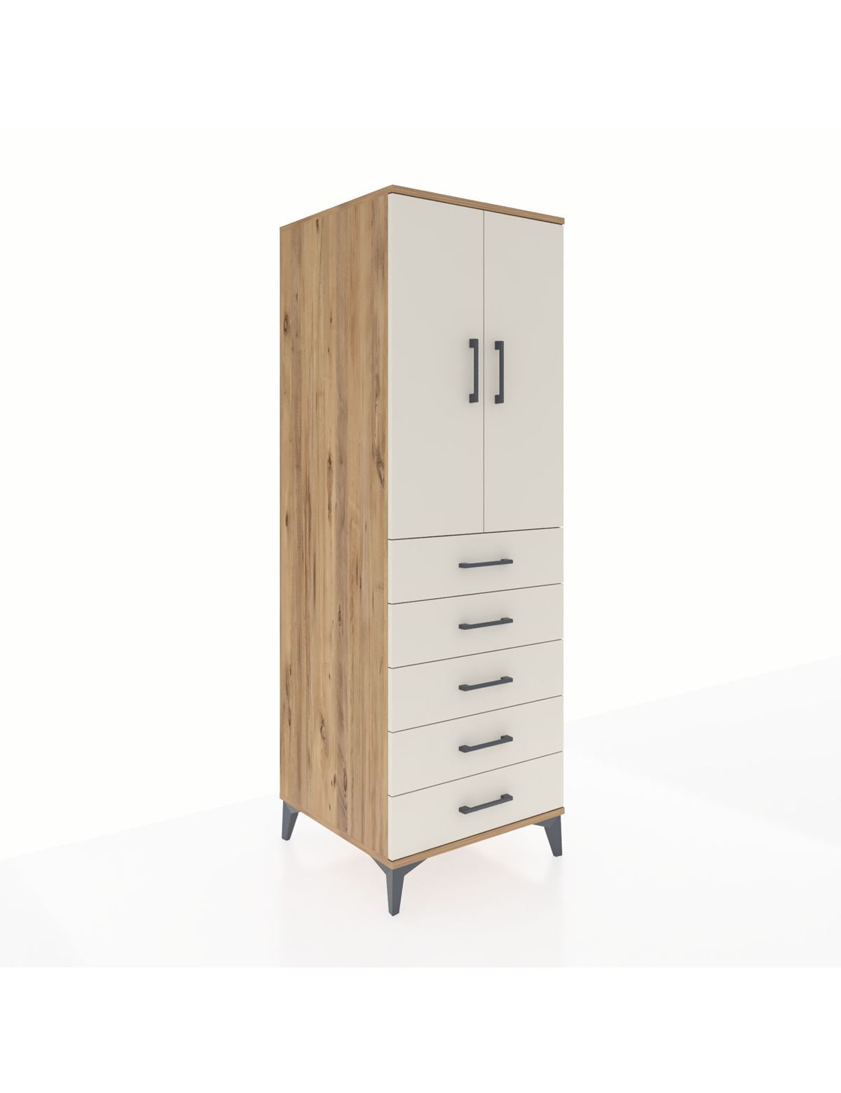 Kronos Dolap Tek Raflı 5 Çekmeceli Tek Askılı 60x59x182 Çam-Aytaşı