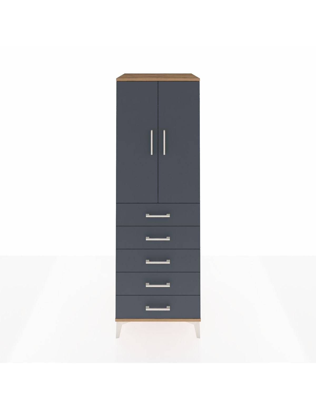 Kronos Dolap Tek Raflı 5 Çekmeceli Tek Askılı 60x59x182 Çam-Antrasit