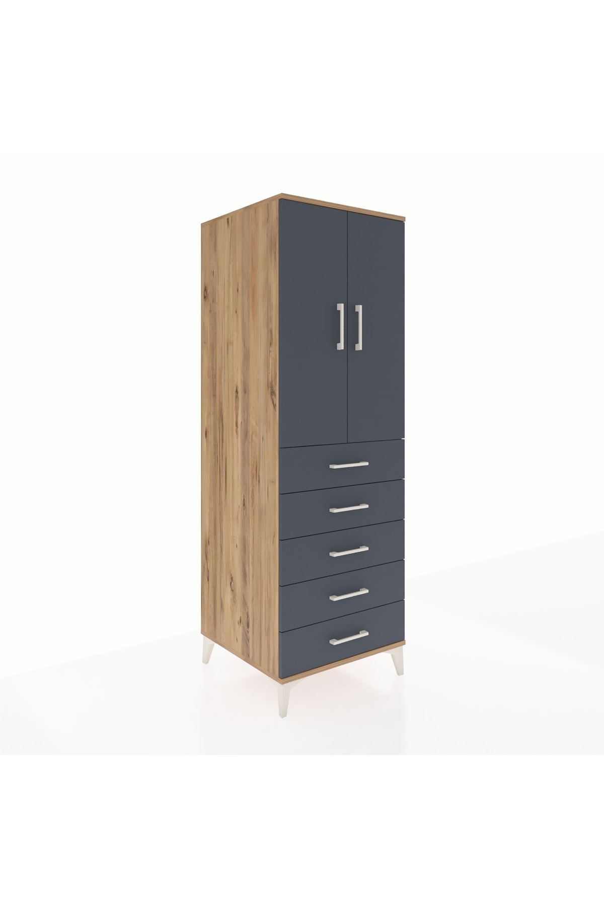 Kronos Dolap Tek Raflı 5 Çekmeceli Tek Askılı 60x59x182 Çam-Antrasit