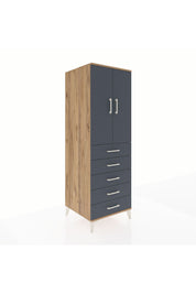 Kronos Dolap Tek Raflı 5 Çekmeceli Tek Askılı 60x59x182 Çam-Antrasit