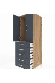 Kronos Dolap Tek Raflı 5 Çekmeceli Tek Askılı 60x59x182 Çam-Antrasit