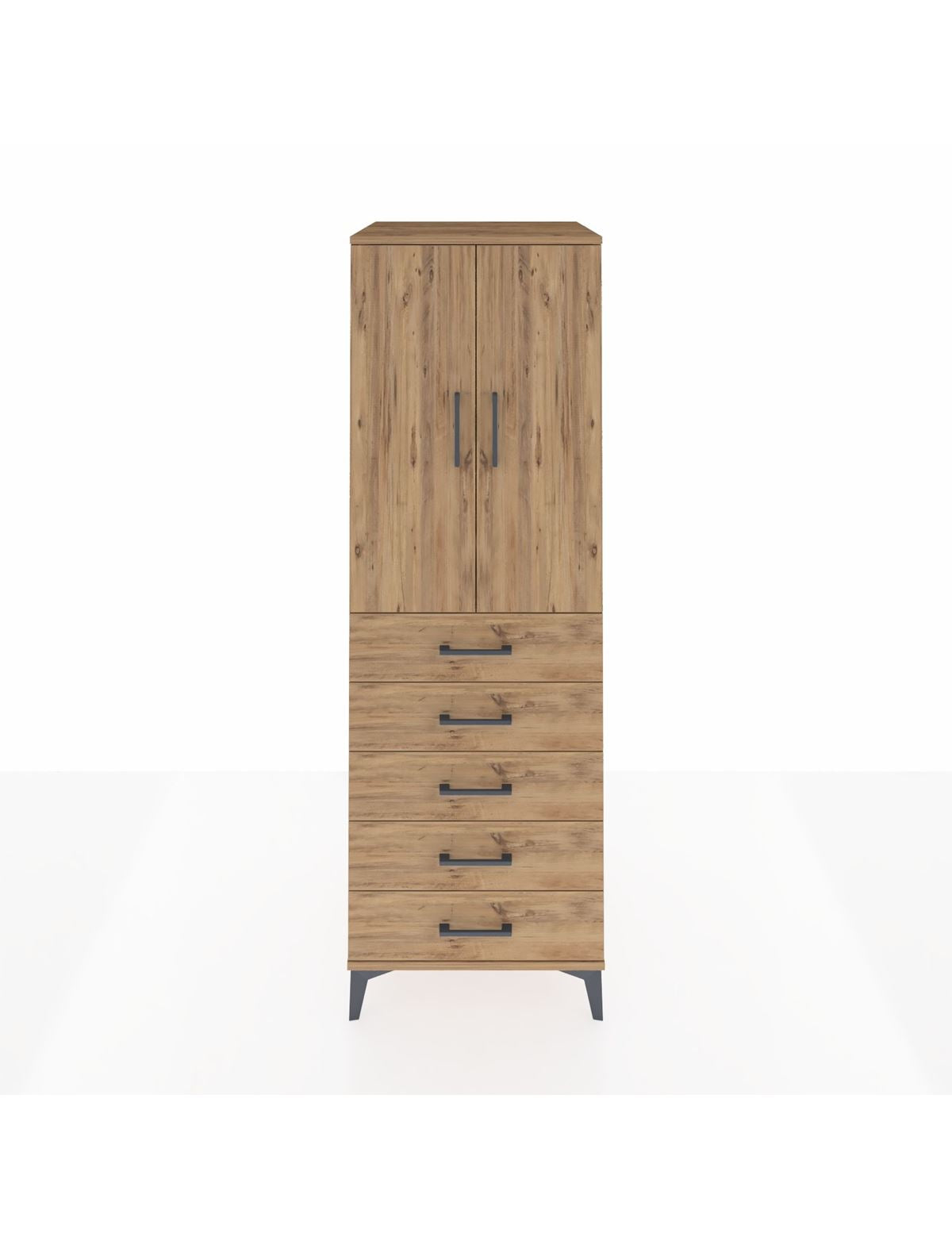 Kronos Dolap Tek Raflı 5 Çekmeceli Tek Askılı 60x59x182 Çam-Çam