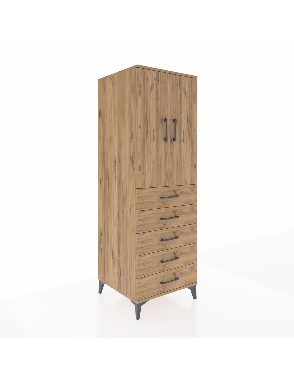 Kronos Dolap Tek Raflı 5 Çekmeceli Tek Askılı 60x59x182 Çam-Çam