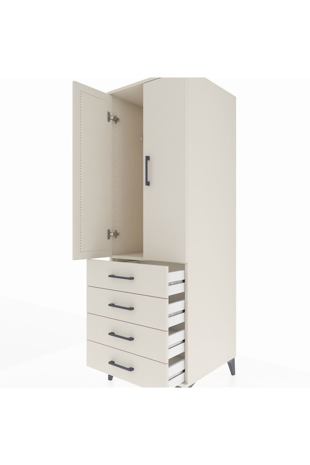 Kronos Dolap Tek Raflı 4 Çekmeceli Tek Askılı 60x59x182 Aytaşı-Aytaşı