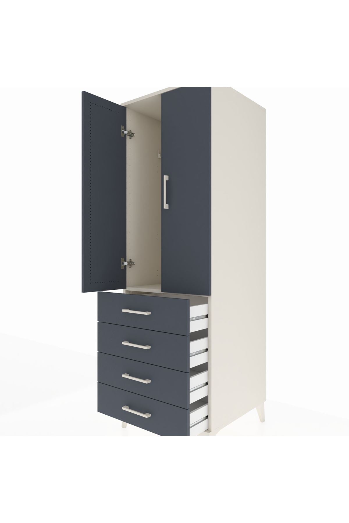 Kronos Dolap Tek Raflı 4 Çekmeceli Tek Askılı 60x59x182 Aytaşı-Antrasit