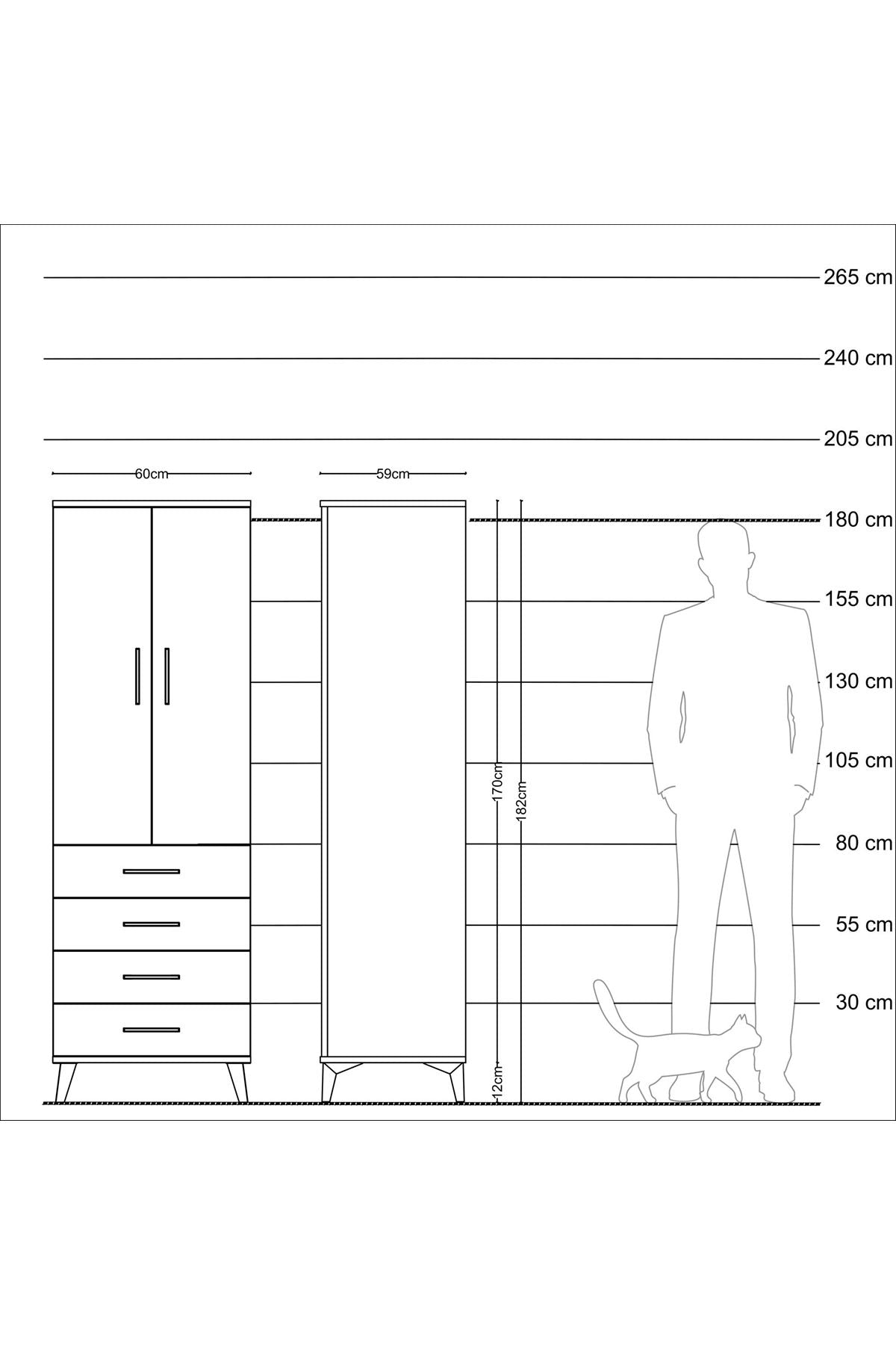 Kronos Dolap Tek Raflı 4 Çekmeceli Tek Askılı 60x59x182 - S89M027V2C