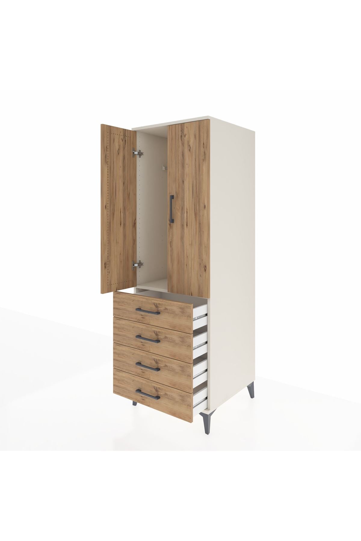 Kronos Dolap Tek Raflı 4 Çekmeceli Tek Askılı 60x59x182 - S89M027V3C
