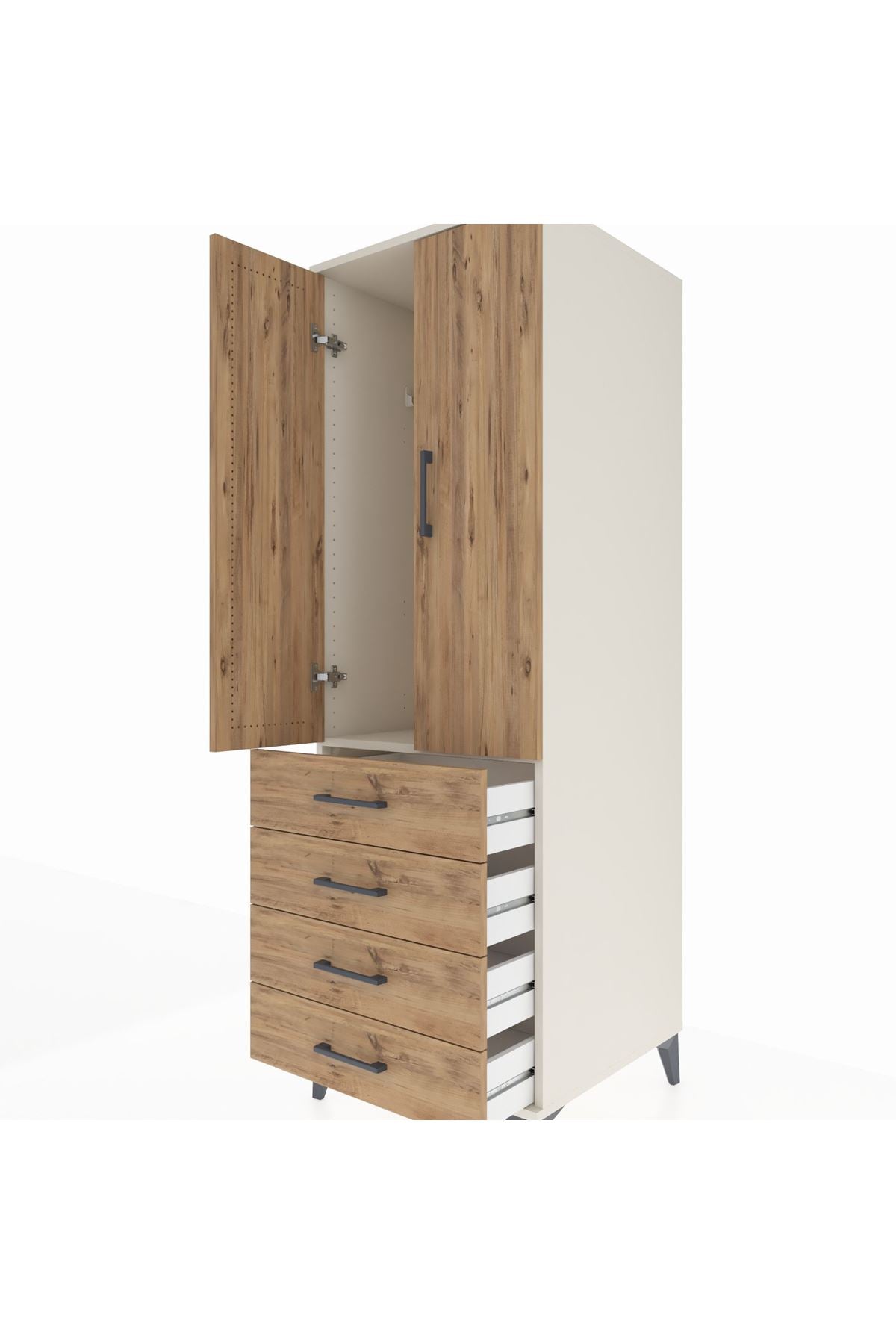 Kronos Dolap Tek Raflı 4 Çekmeceli Tek Askılı 60x59x182 Aytaşı-Çam