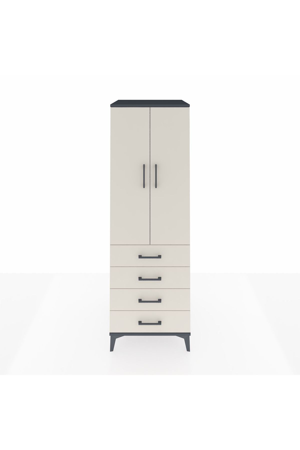 Kronos Dolap Tek Raflı 4 Çekmeceli Tek Askılı 60x59x182 Antrasit-Aytaşı