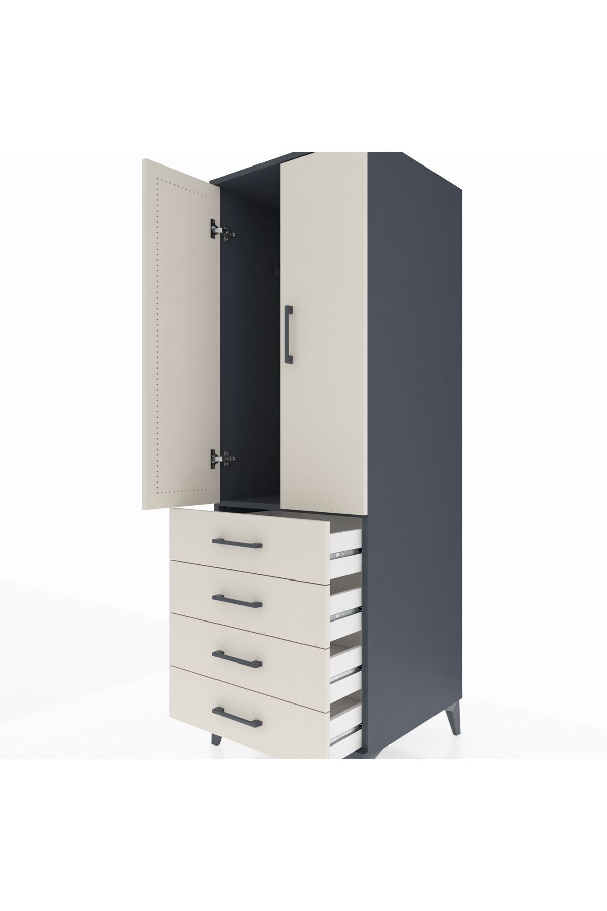 Kronos Dolap Tek Raflı 4 Çekmeceli Tek Askılı 60x59x182 - S89M027V4C