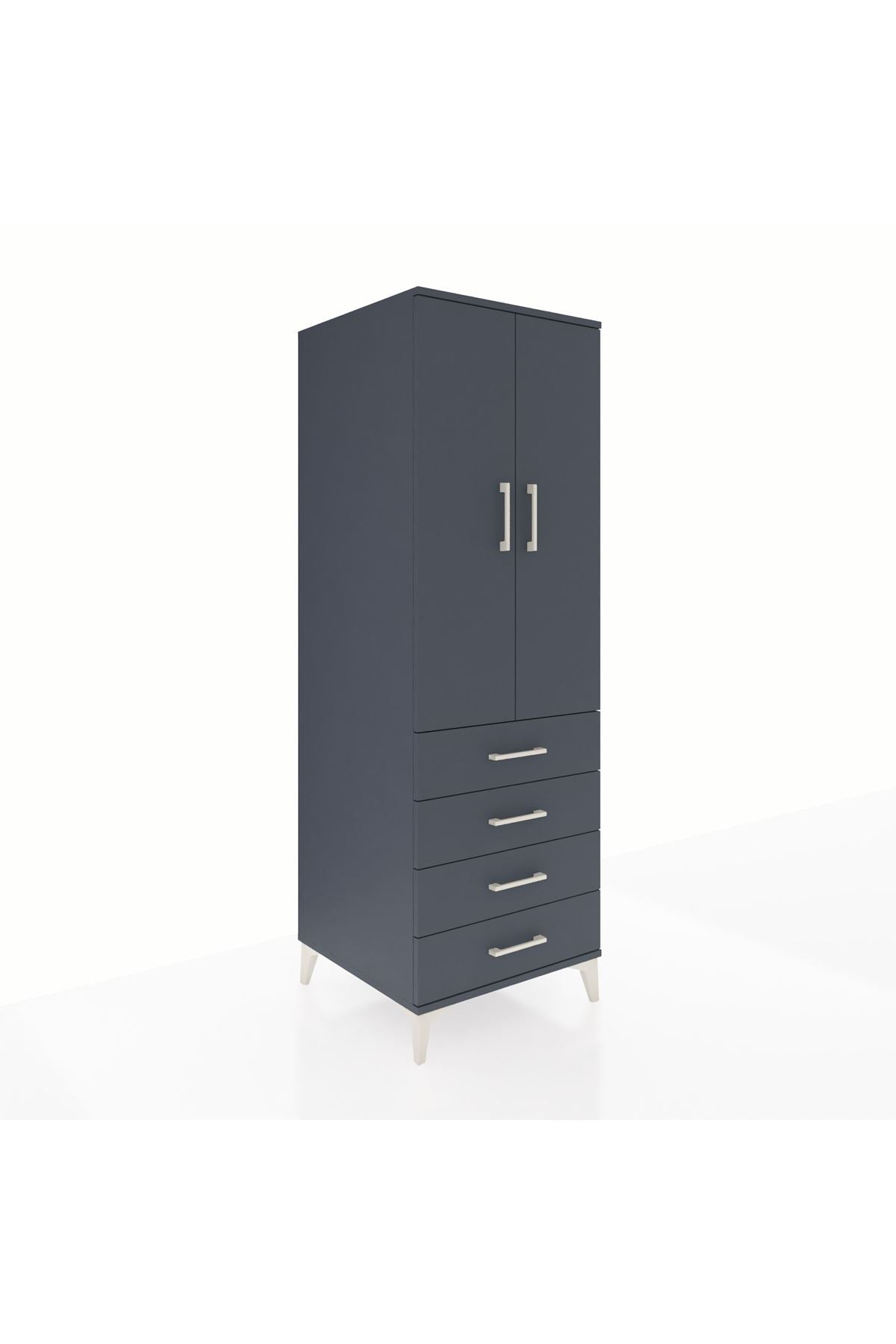 Kronos Dolap Tek Raflı 4 Çekmeceli Tek Askılı 60x59x182 Antrasit-Antrasit