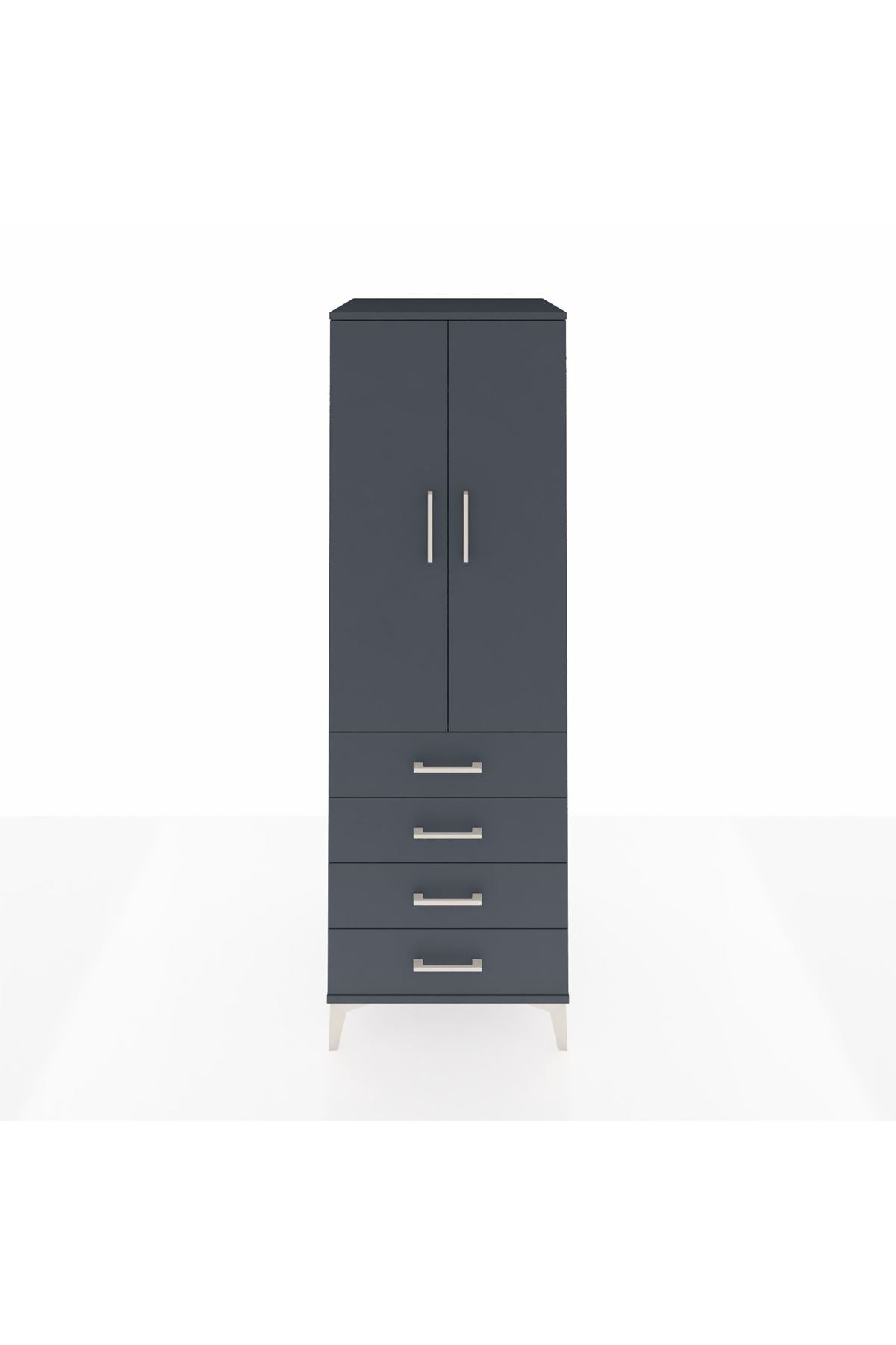 Kronos Dolap Tek Raflı 4 Çekmeceli Tek Askılı 60x59x182 Antrasit-Antrasit