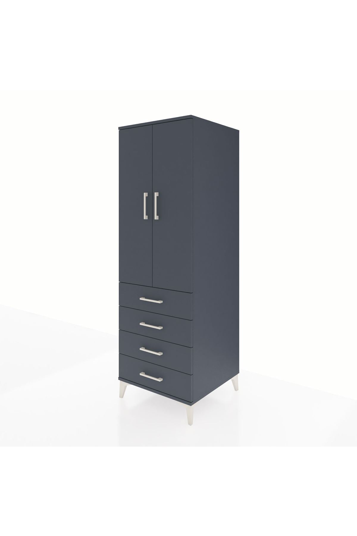 Kronos Dolap Tek Raflı 4 Çekmeceli Tek Askılı 60x59x182 Antrasit-Antrasit