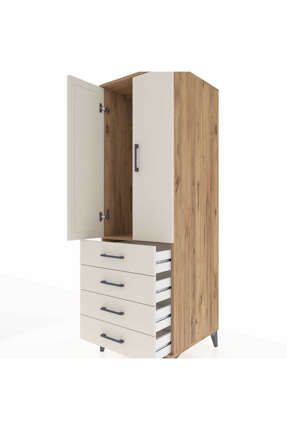 Kronos Dolap Tek Raflı 4 Çekmeceli Tek Askılı 60x59x182 Çam-Aytaşı