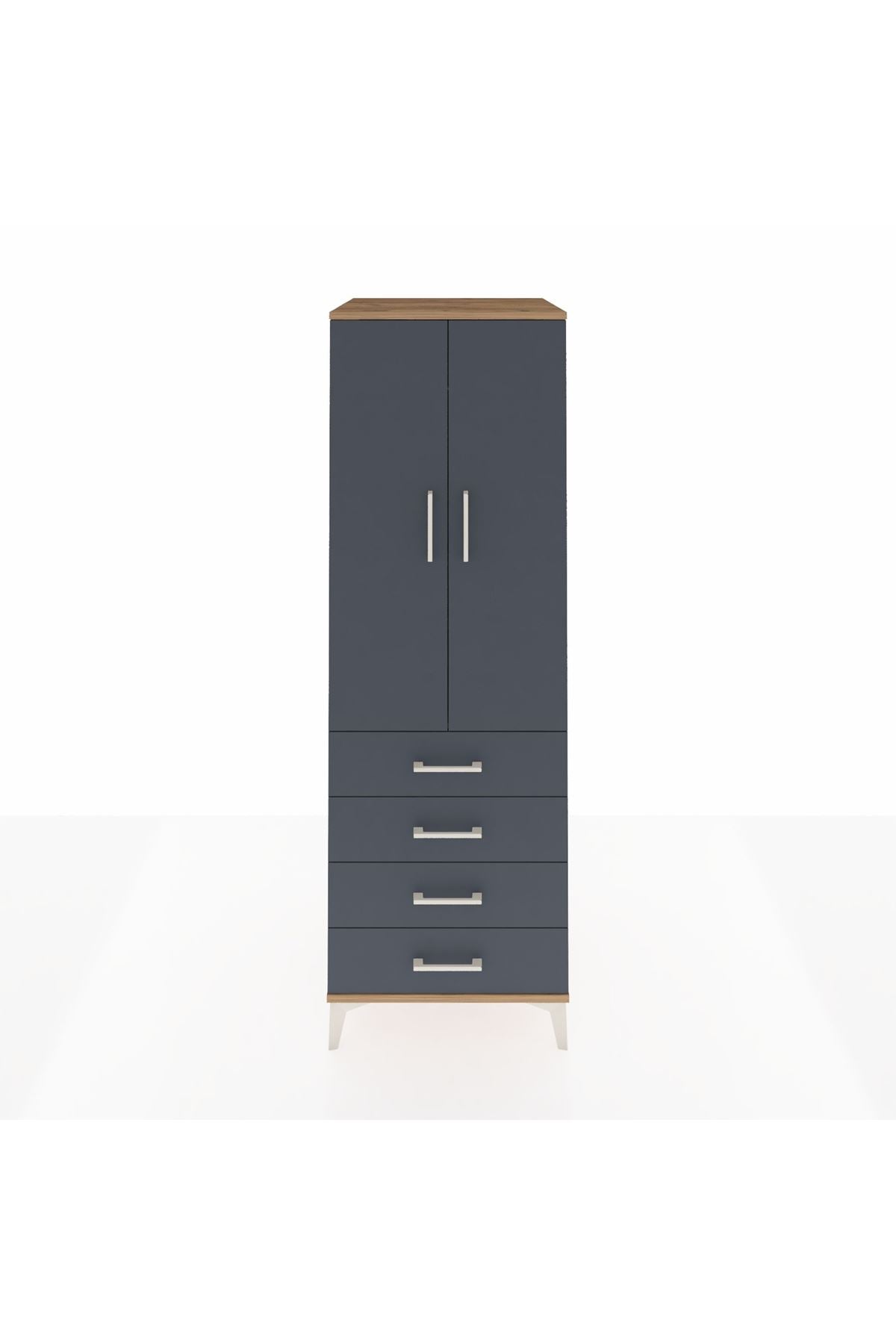 Kronos Dolap Tek Raflı 4 Çekmeceli Tek Askılı 60x59x182 Çam-Antrasit