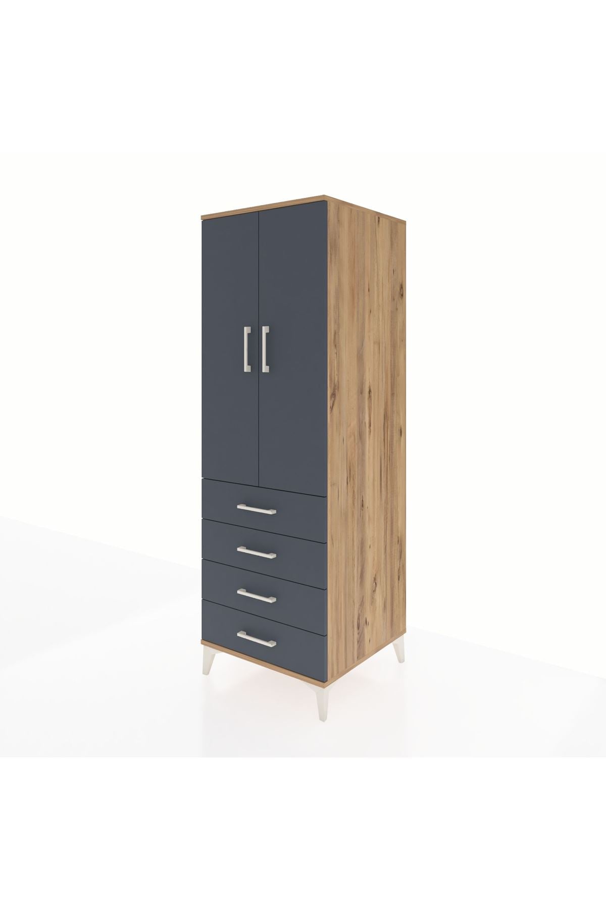 Kronos Dolap Tek Raflı 4 Çekmeceli Tek Askılı 60x59x182 Çam-Antrasit