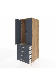 Kronos Dolap Tek Raflı 4 Çekmeceli Tek Askılı 60x59x182 Çam-Antrasit