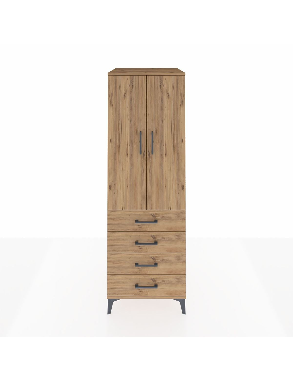 Kronos Dolap Tek Raflı 4 Çekmeceli Tek Askılı 60x59x182 Çam-Çam