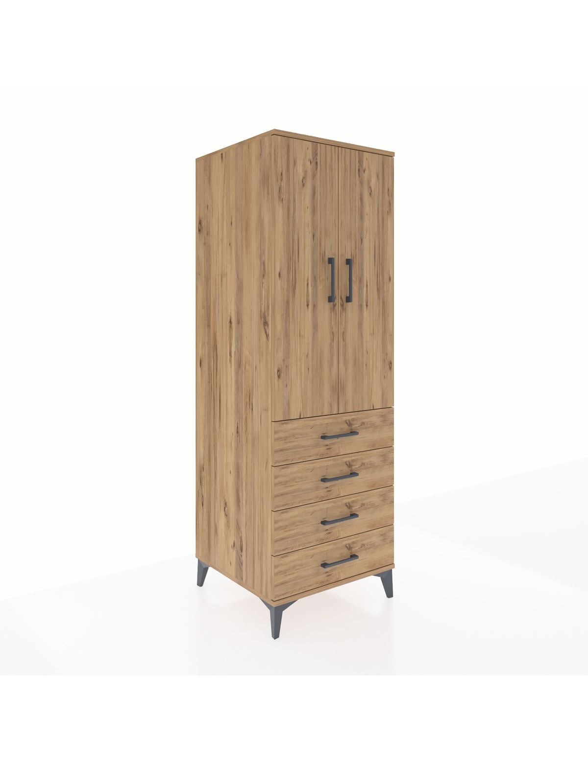 Kronos Dolap Tek Raflı 4 Çekmeceli Tek Askılı 60x59x182 Çam-Çam