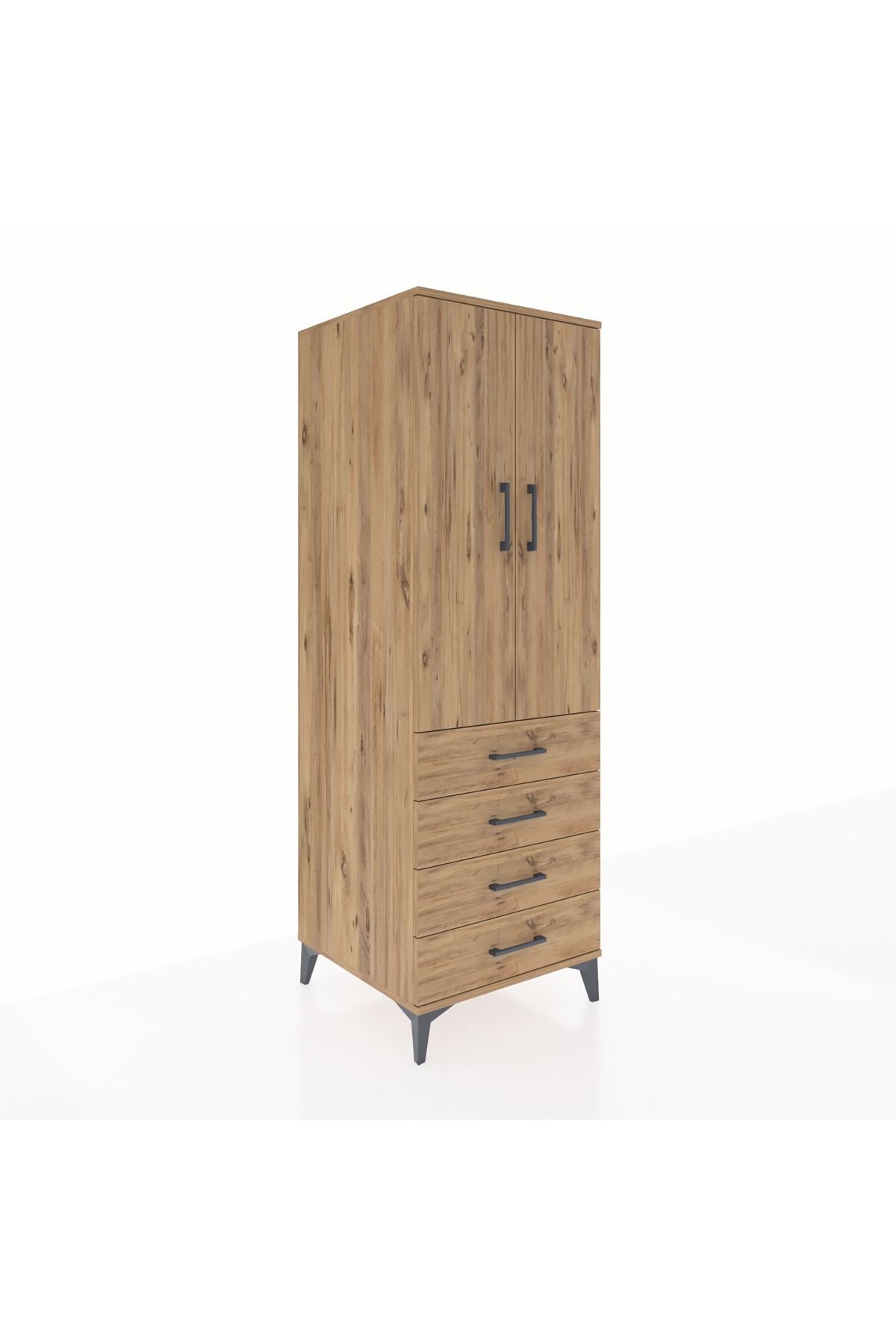 Kronos Dolap Tek Raflı 4 Çekmeceli Tek Askılı 60x59x182 Çam-Çam