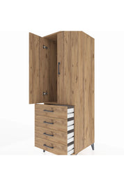 Kronos Dolap Tek Raflı 4 Çekmeceli Tek Askılı 60x59x182 Çam-Çam