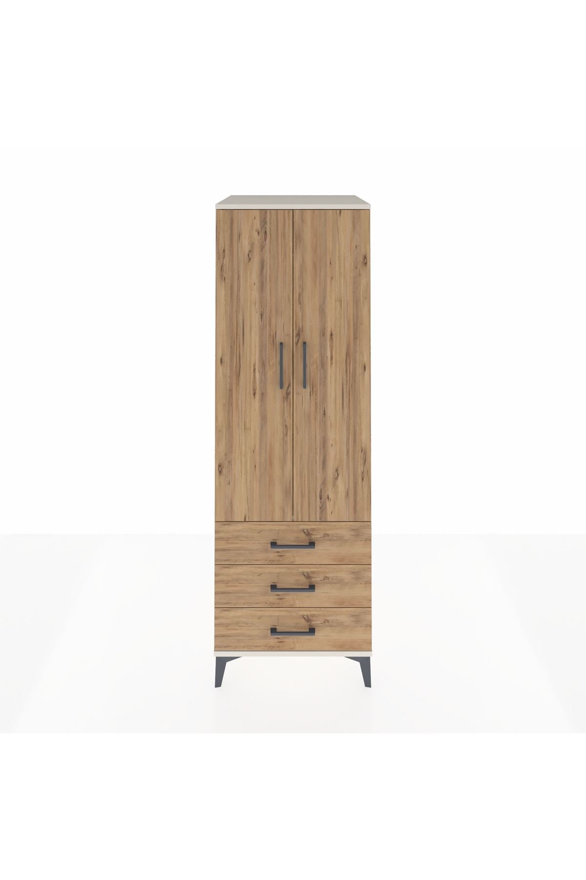 Kronos Dolap Tek Raflı 3 Çekmeceli Tek Askılı 60x59x182 Aytaşı-Çam