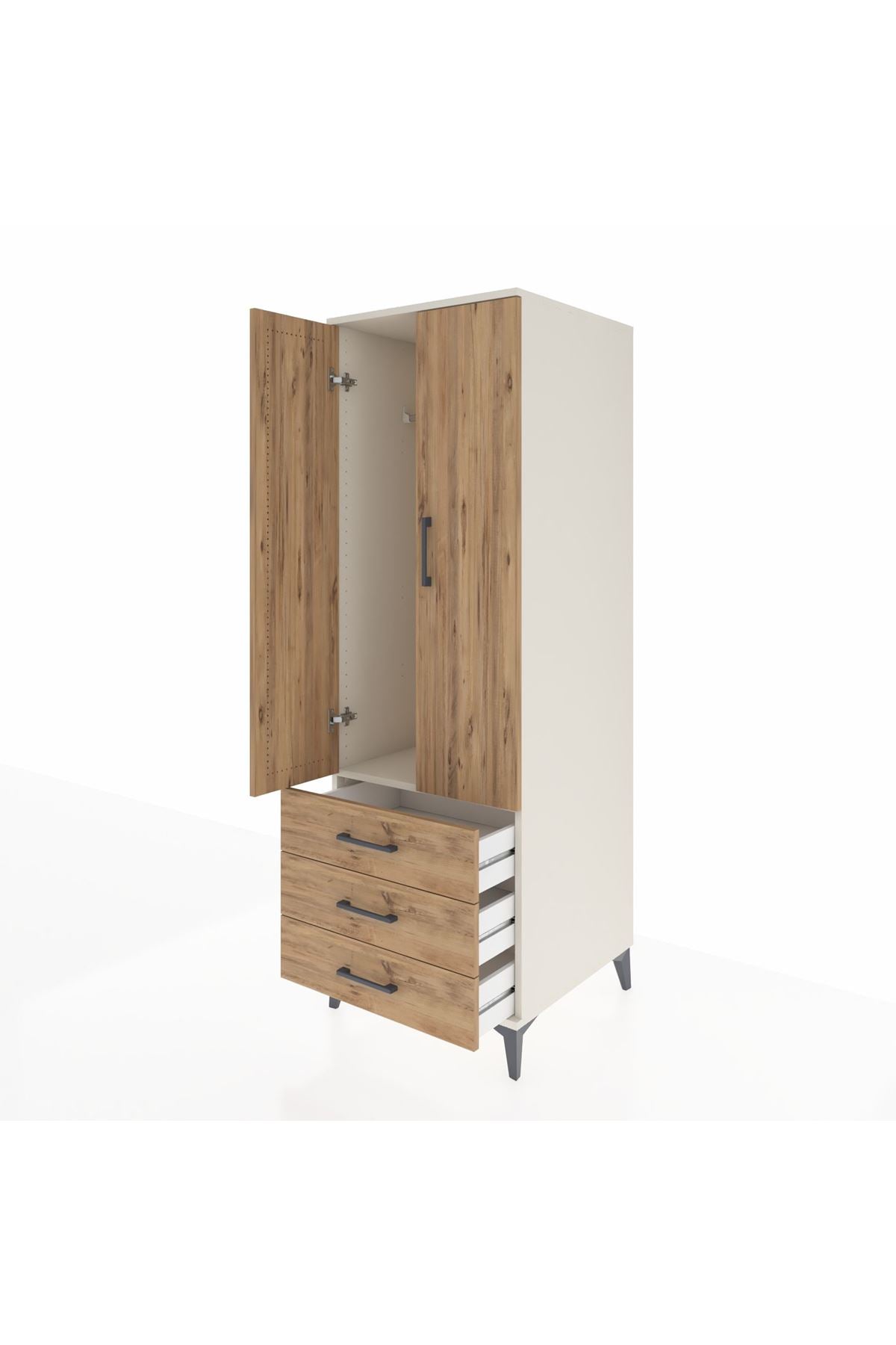 Kronos Dolap Tek Raflı 3 Çekmeceli Tek Askılı 60x59x182 Aytaşı-Çam