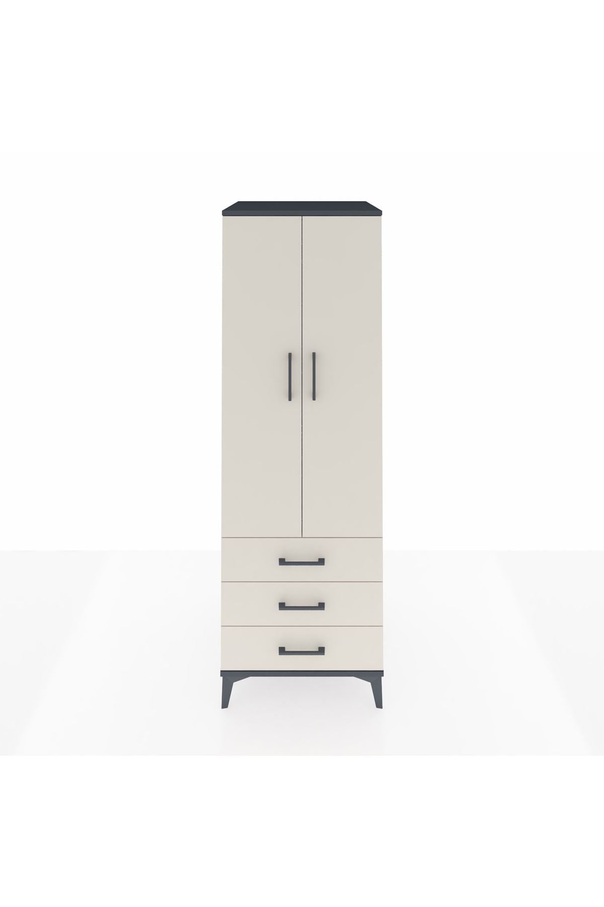 Kronos Dolap Tek Raflı 3 Çekmeceli Tek Askılı 60x59x182 Antrasit-Aytaşı