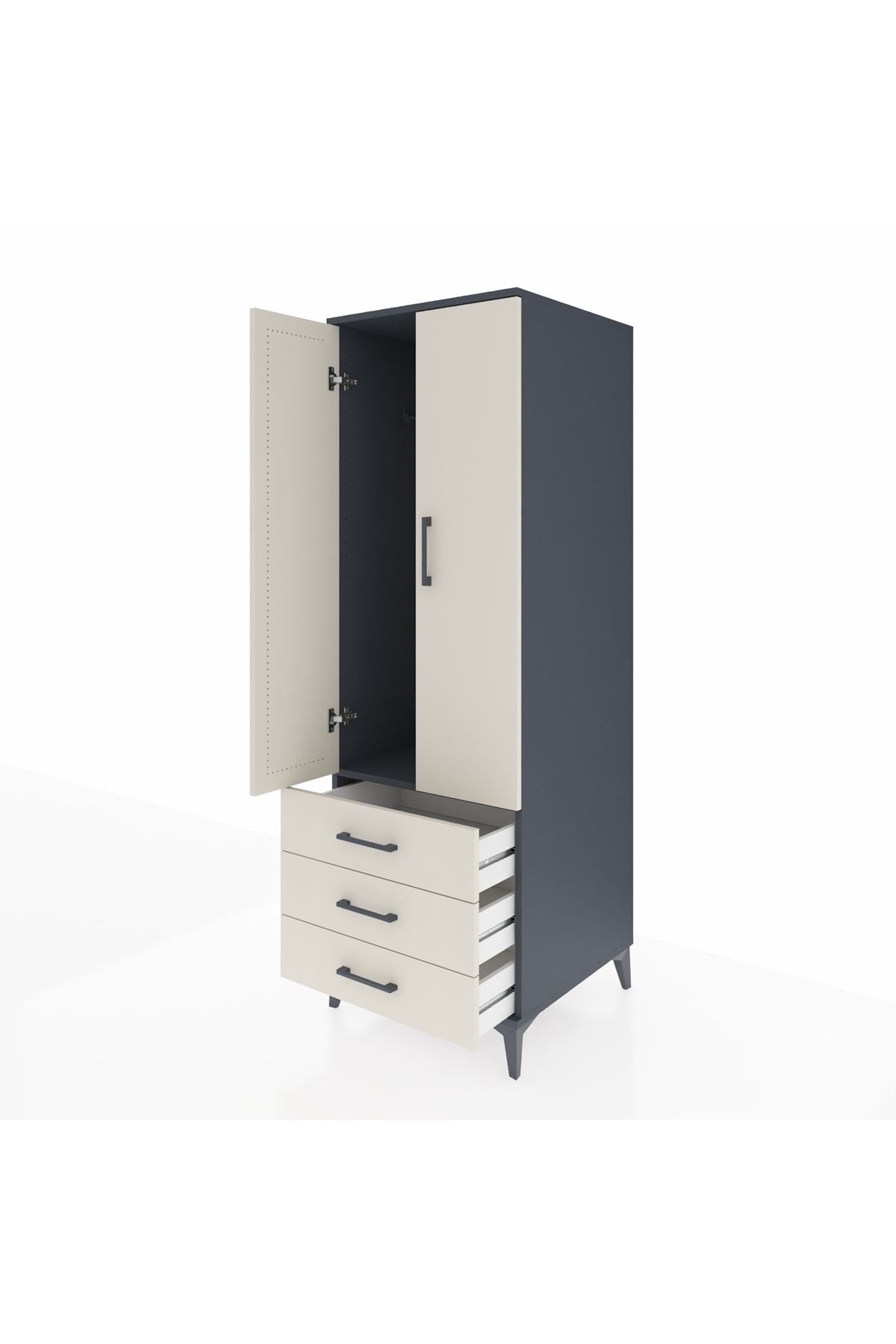 Kronos Dolap Tek Raflı 3 Çekmeceli Tek Askılı 60x59x182 Antrasit-Aytaşı