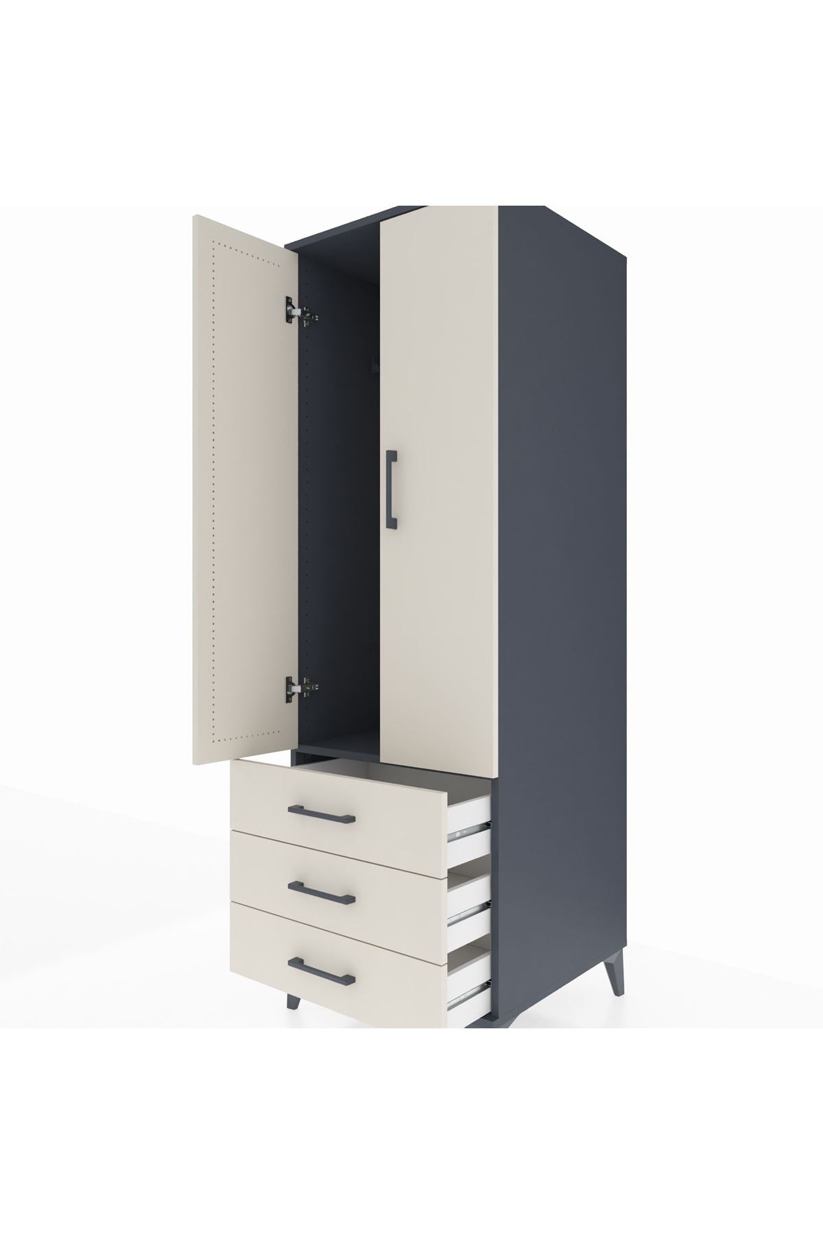 Kronos Dolap Tek Raflı 3 Çekmeceli Tek Askılı 60x59x182 Antrasit-Aytaşı