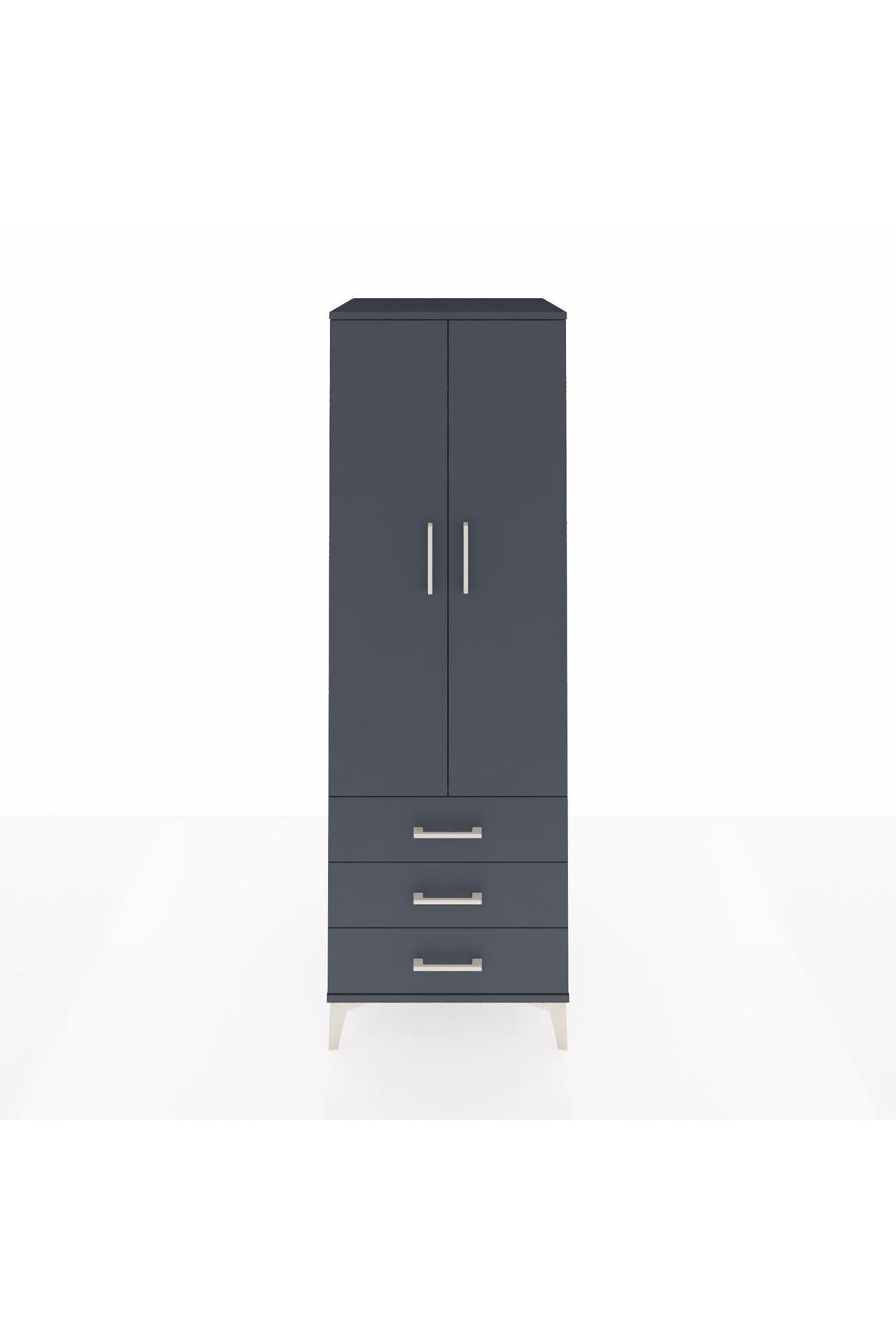 Kronos Dolap Tek Raflı 3 Çekmeceli Tek Askılı 60x59x182 Antrasit-Antrasit