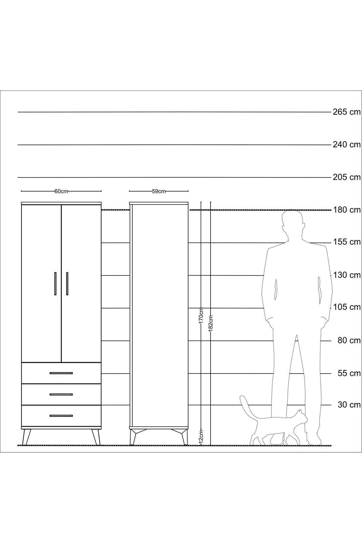 Kronos Dolap Tek Raflı 3 Çekmeceli Tek Askılı 60x59x182 Antrasit-Aytaşı