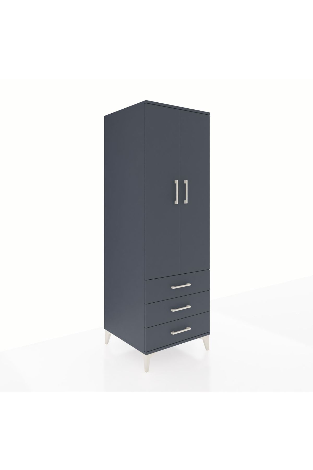 Kronos Dolap Tek Raflı 3 Çekmeceli Tek Askılı 60x59x182 Antrasit-Antrasit