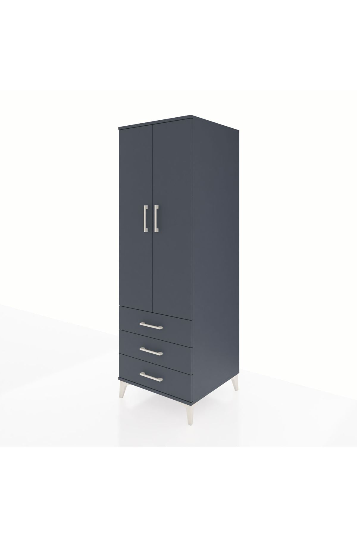 Kronos Dolap Tek Raflı 3 Çekmeceli Tek Askılı 60x59x182 Antrasit-Antrasit