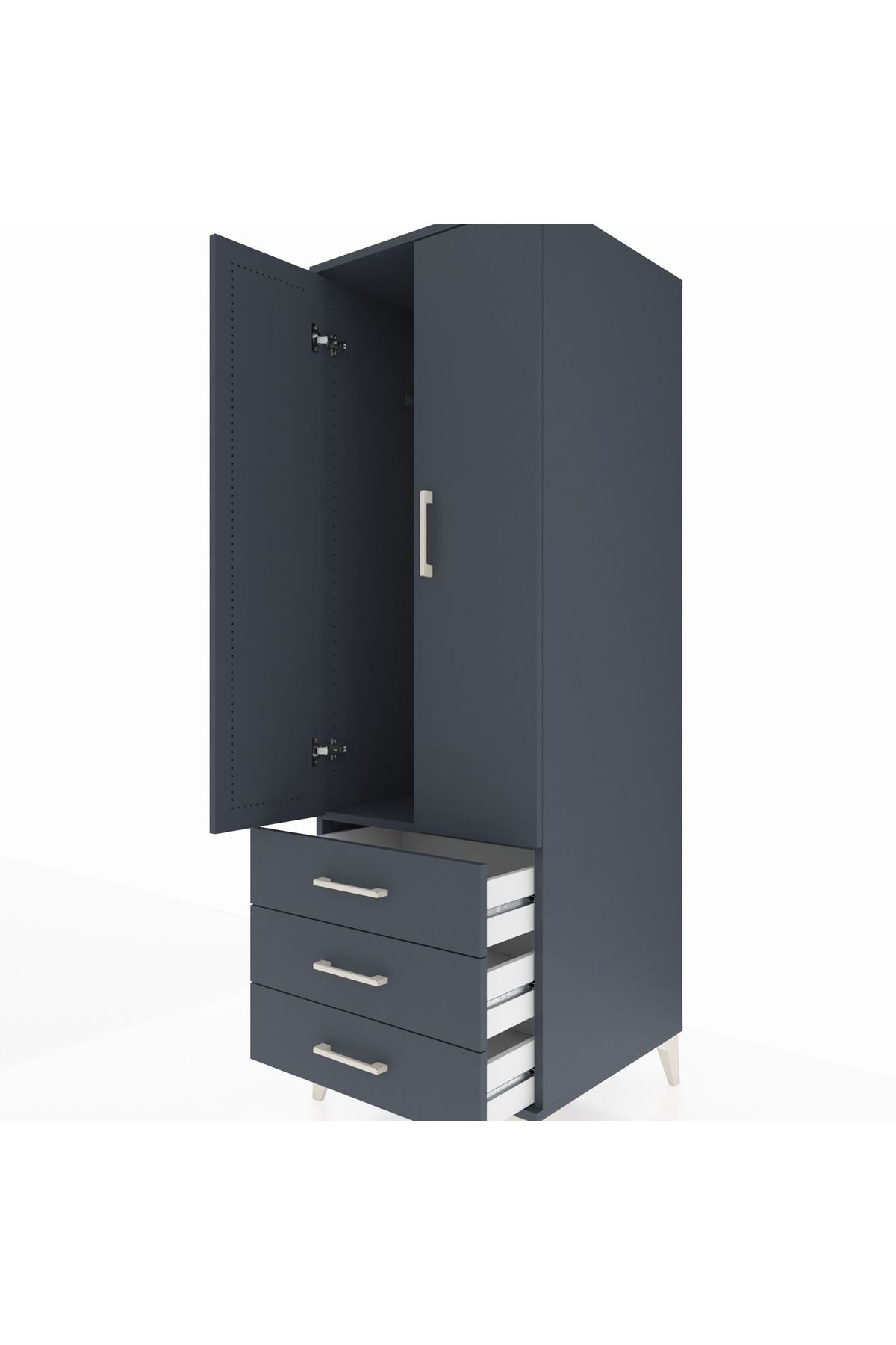 Kronos Dolap Tek Raflı 3 Çekmeceli Tek Askılı 60x59x182 Antrasit-Antrasit