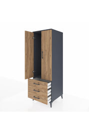 Kronos Dolap Tek Raflı 3 Çekmeceli Tek Askılı 60x59x182 Antrasit-Çam