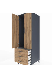 Kronos Dolap Tek Raflı 3 Çekmeceli Tek Askılı 60x59x182 Antrasit-Çam