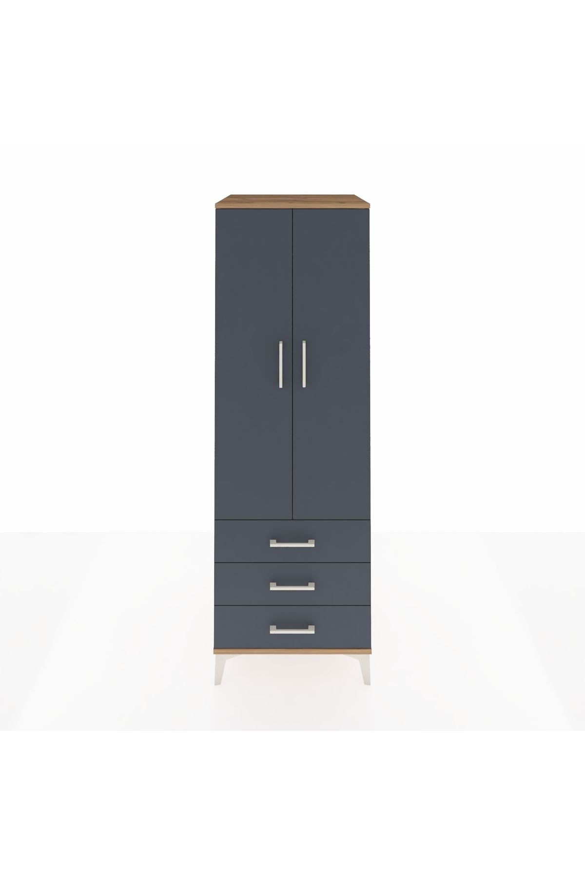 Kronos Dolap Tek Raflı 3 Çekmeceli Tek Askılı 60x59x182 Çam-Antrasit