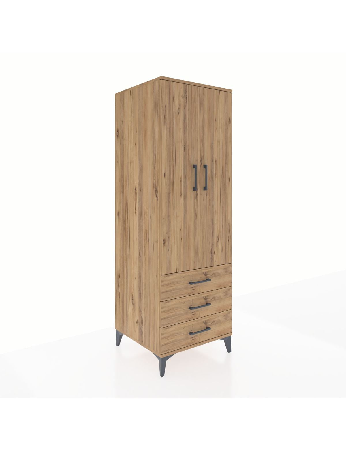 Kronos Dolap Tek Raflı 3 Çekmeceli Tek Askılı 60x59x182 Çam-Çam