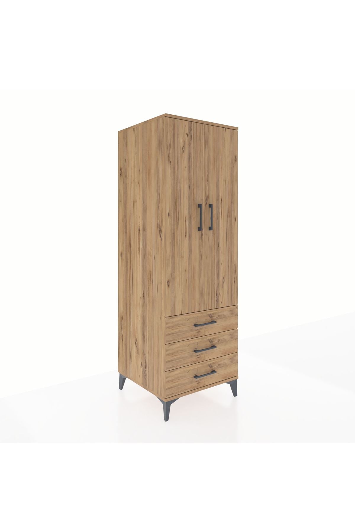Kronos Dolap Tek Raflı 3 Çekmeceli Tek Askılı 60x59x182 Çam-Çam
