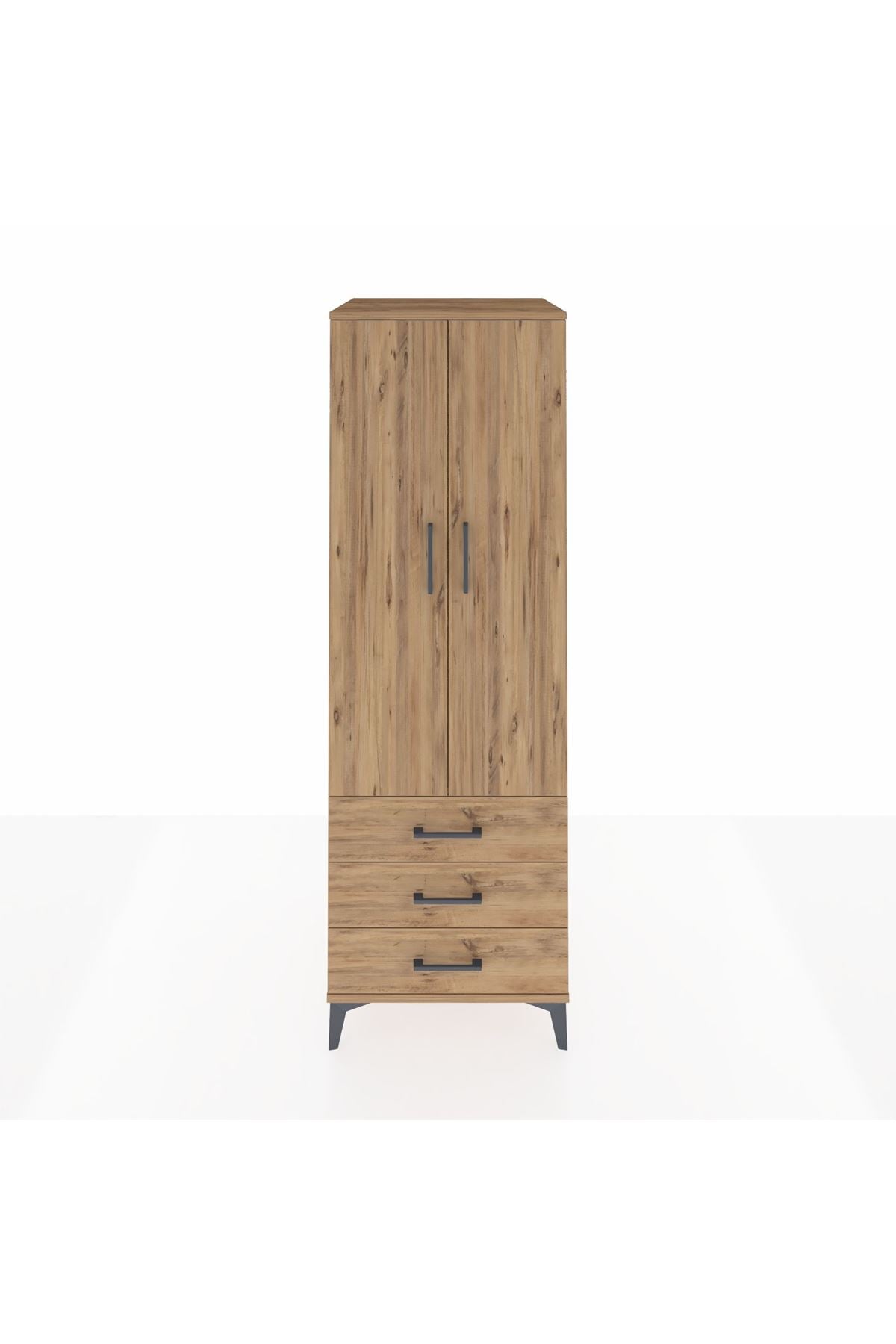 Kronos Dolap Tek Raflı 3 Çekmeceli Tek Askılı 60x59x182 Çam-Çam