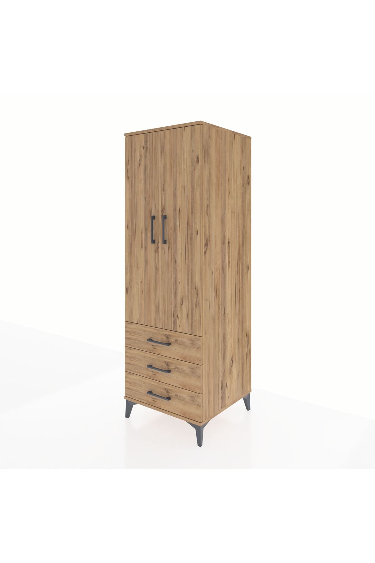 Kronos Dolap Tek Raflı 3 Çekmeceli Tek Askılı 60x59x182 Çam-Çam