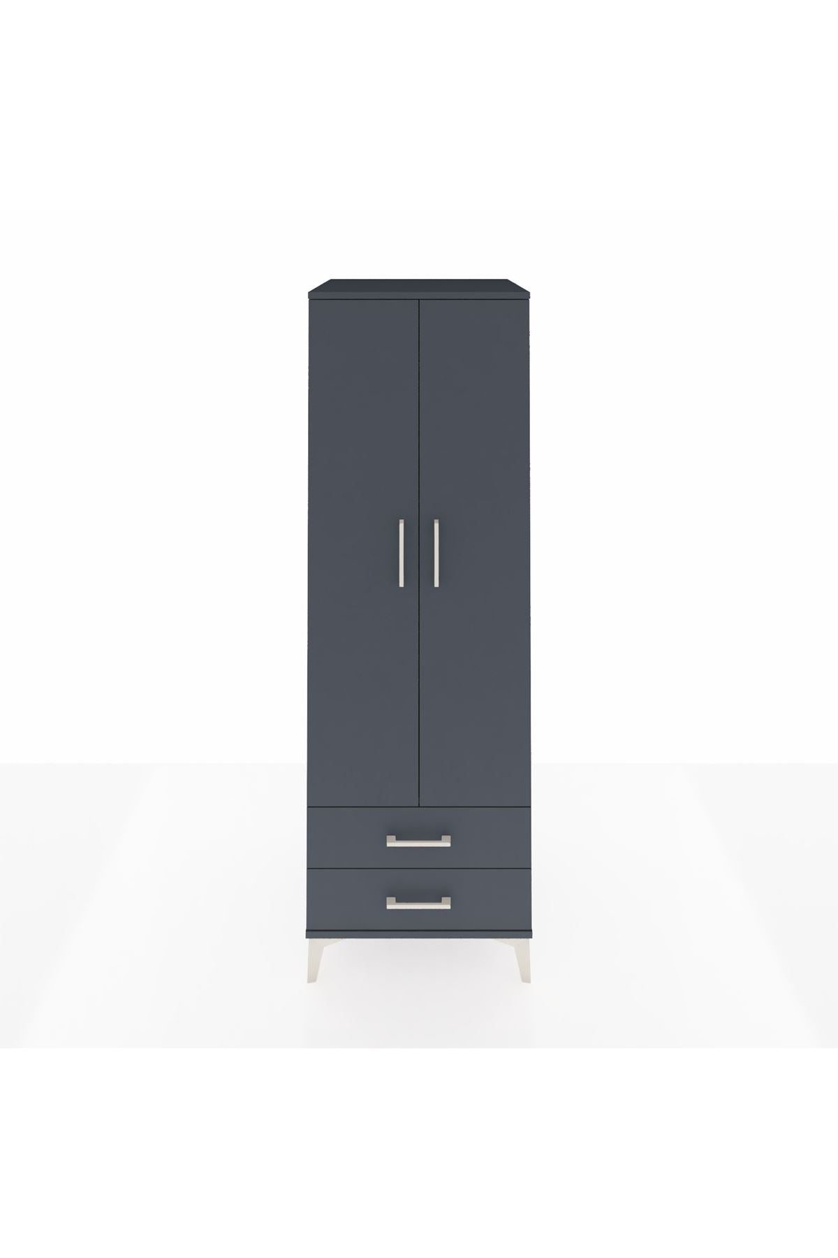 Kronos Dolap Tek Raflı 2 Çekmeceli Tek Askılı 60x59x182 Antrasit-Antrasit